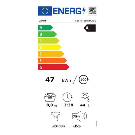 Pralka Candy CSS44 128TWMCE-S Klasa efektywności energetycznej A, Ładowanie od przodu, Pojemność prania 8 kg, 1200 RPM, Głębo - 5